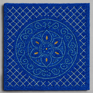 Handcrafted Blue Embroidered Cotton Fabric – Floral Mandala Design