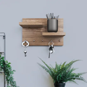 Wood Wall Shelf with Keyholder