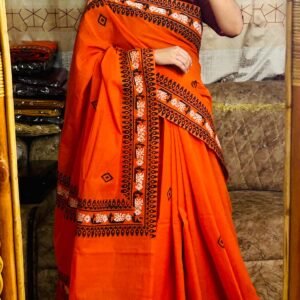 কমলা-কালো ঐতিহ্যবাহী নকশার স্টাইলিশ শাড়ি | Elegant Traditional Orange Saree